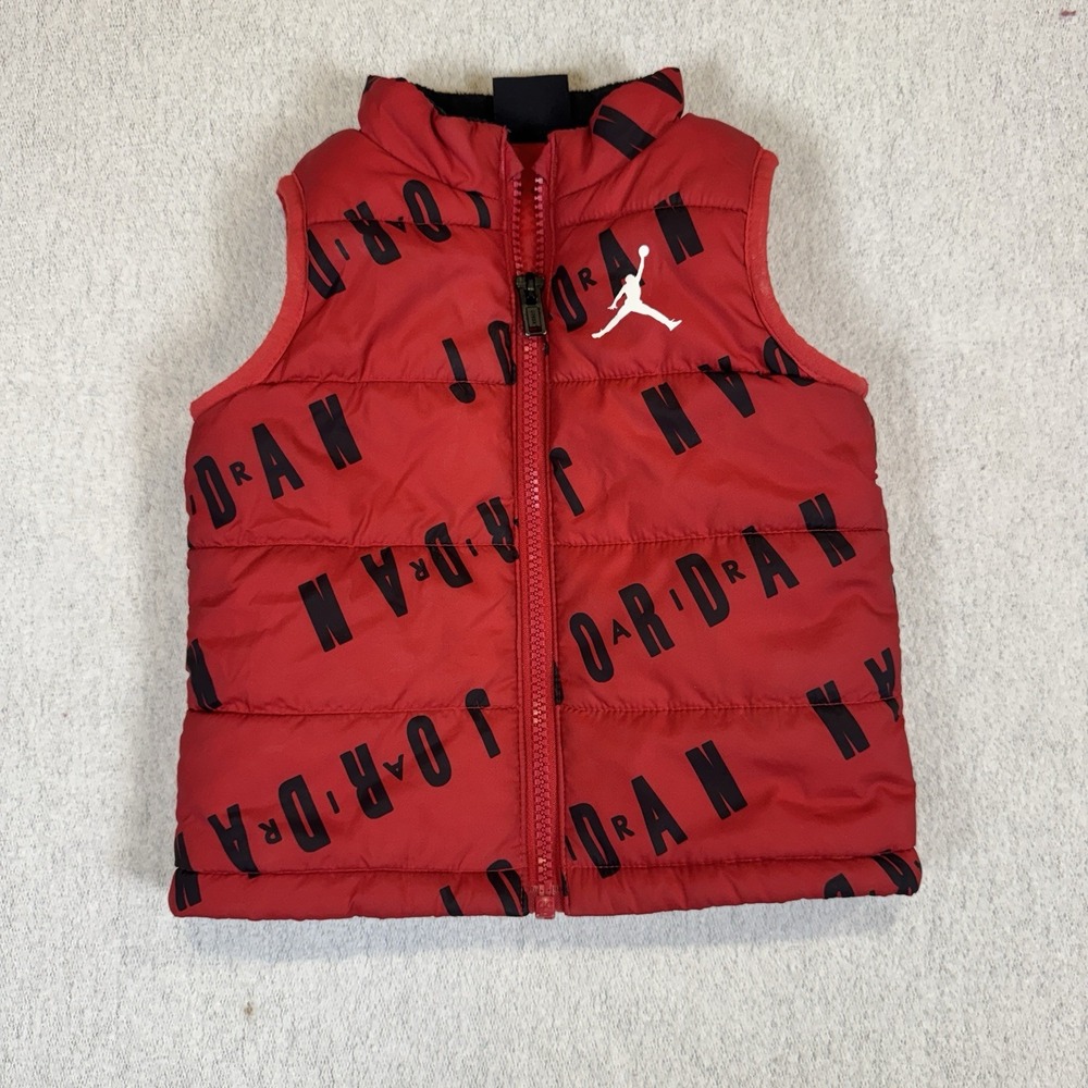 Nike Air Jordan Baby Boy Puffer Vest 12M Red Toddler Winter Coat‎ Full Zip NBA
